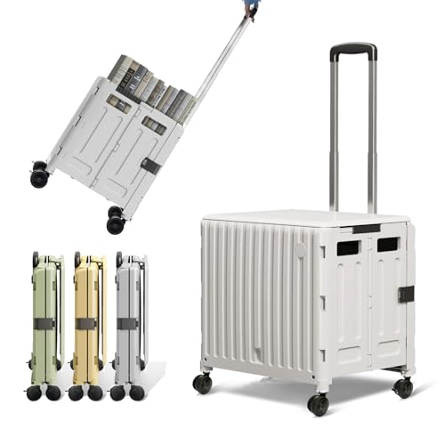 TODAYGO Folding Utility Cart (Gray), 4 360° Swivel Wheels Collapsible Rolling Crate with Lid, Heavy-Duty for Office/Home/Luggage, Teacher - Minimalist Style