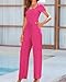 BTFBM Womens Casual 2 Pieces Outfits Dressy Square Neck Short Sleeve Bodysuit Drawstring Pants Knit Lounge Matching Sets(Rose Red, Medium)