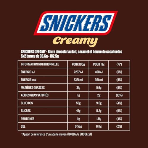Barres Chocolatées Beurre De Cacahuètes Et Caramel Snickers Creamy Les 5 Barres De 36 5g - vue 3