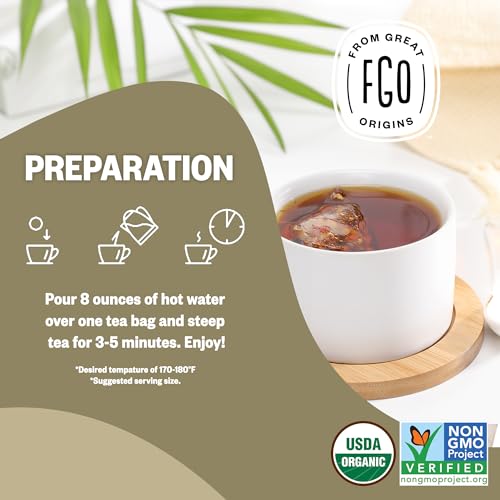 Image of FGO Organic Honey Ginseng Green Tea, 20 Count, Eco-Conscious Tea Bags, Resealable Bag, Packaging May Vary (Pack of 1)