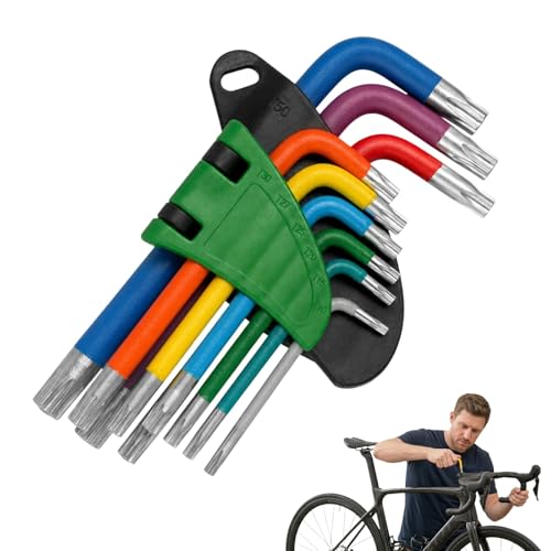 Image of VBK 9pc Allen Key Set 1.5-10mm, CR-V Steel Hex Wrench Kit with Colour Coded Sizes, Star Key Allen Wrench for Bike Repair Furniture Assembly, Coloured