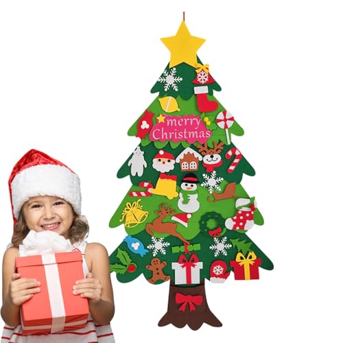 Albero di Natale in feltro da parete per bambini,Albero di Natale in feltro per bambini,Albero di Natale da parete con luci LED - Kit di artigianato per albero di Natale, giocattoli per l'ordinamento