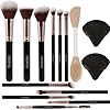 Black Makeup Brushes Set 14 Pcs Professional, Premium Synthetic Foundation Makeup Brush Concealer Powder Blush Eyeshadow Brushes with 2 Powder Puff & Dual-ended Mask Applicator.Gifts for Girls