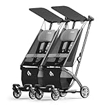 Beberoad R1 Auto-Fold Double Stroller Tandem Pushchair, Ultra Compact Double Pushchair Buggy Pram for Babies Over 6 Months, Side by Side Pram, Can Turn into Two Single Strollers, Only 23.5 lbs, Grey