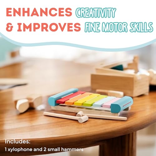 Image of Cubika Wooden Toy Xylophone - Montessori Musical Toy for Toddlers Ages 18 Months+ - Includes 2 Wooden Mallets - FSC-Certified Wood, German Water-Based Paint - Wooden Toys for Toddlers