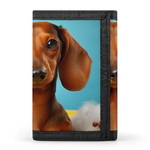 Dachshund Dog Trifold Wallet for Men - Money Clip Slim Wallets with Multiple Card Slots Minimalist Small Front Pocket Wallet for Everyday Carry