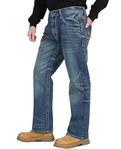 BOCOMAL Mens FR Jeans Relaxed Fit Boot Cut Retro Washed Flame Resistant Denim Work Pants NFPA2112...
