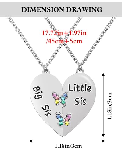 MJartoria Best Friend Necklaces BFF Necklace for 2 Friendship Valentines Gifts Matching Heart Pendant Necklace Best Friends Forever (Silver, Big Sis Little Sis+Butterfly)4