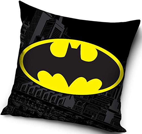 Kissenbezug für Erwachsene & Kinder aus Polyester für Bett & Sofa mit Batman-Logo-Aufdruck, 40 x 40 DC-Comic-Lizenz.