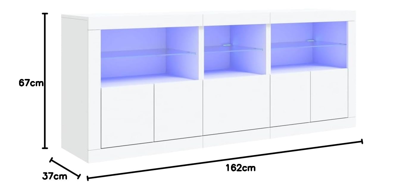 Komoda z diodami LED biała 162 x 37 x 67 cm Display Case szafka barowa szafka na zapasy kuchnia szafa z witryną do salonu, do salonu, kawiarni, kuchni, sklepu deserowego