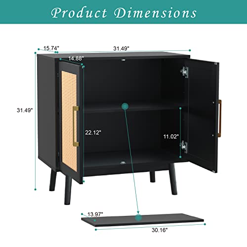 Carpetnal Sideboard Buffet Cabinet, Modern Rattan Storage Cabinet With Double Doors And Adjustable Shelves, Accent Cabinet For Living Room, Bedroom, Hallway (Black) #TOP1