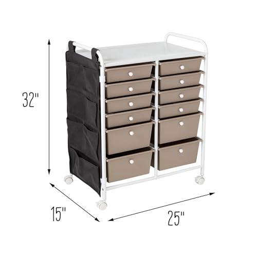 Honey-Can-Do Honey Can Do 12-Drawer Metal Rolling Storage Cart with Side Pockets CRT-09104 White - Image 4