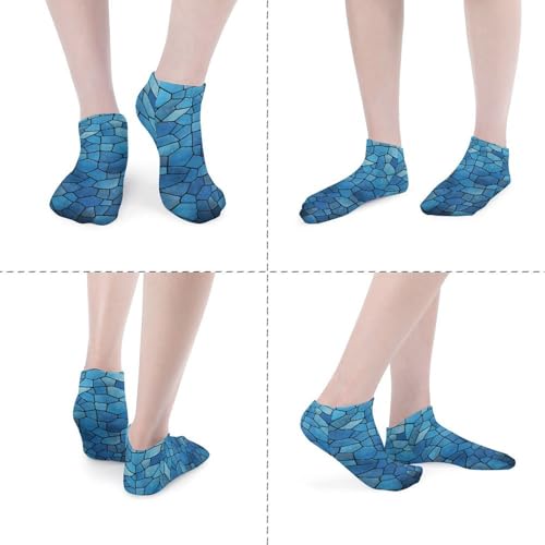 Blue Tile Pattern Ankle Socks 5-Pack, Breathable Casual Athletic Socks for Women Men, One Size (6-11)4