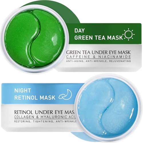 Under Eye Patches Kit: 120 Pcs Retinol &amp; Green Tea Gel Eye Mask for Dark Circles, Puffiness and Wrinkles - Day &amp; Night Skin Treatment Pads with Niacinamide, Collagen &amp; Vitamin C (2 Pack)
