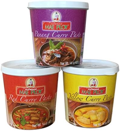 Mae Ploy Thai Curry Red, Panang and Yellow Paste, Variety Pack 14 oz (Pack of 3)