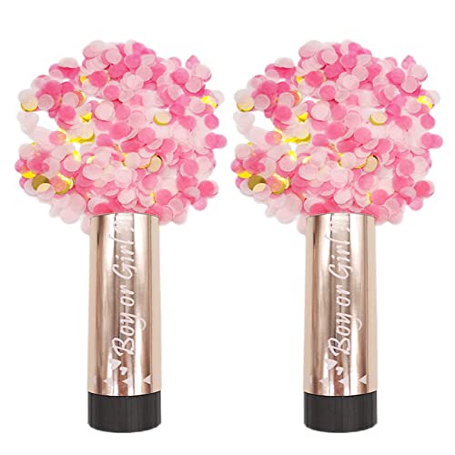 2Pcs Gender Reveal Confetti Cannon Wedding Party Poppers Confetti Cannons Boy or Girl Biodegradable Confetti Poppers Birthday Poppers Shooter Tissue Shooter Paper Cannon Shooter for Baby Shower