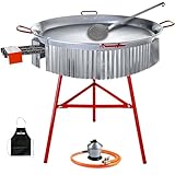 Bricolemar Kit paellero gas 70 cm con paellera 90 cm y soporte reforzado – set completo con paravientos, regulador, manguera y espumadera para hasta 50 personas