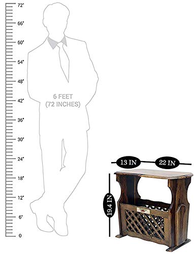 Image of Sheesham Wood Side Table with Magzine Holder for Living Room | Brown