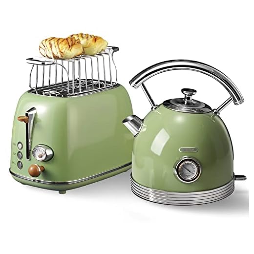 Wiltal Juego de tetera tostadora, hervidor de agua de acero inoxidable, 2200 W, calentamiento rápido, tostadora con accesorio para calentar todo tipo de pan, color verde retro