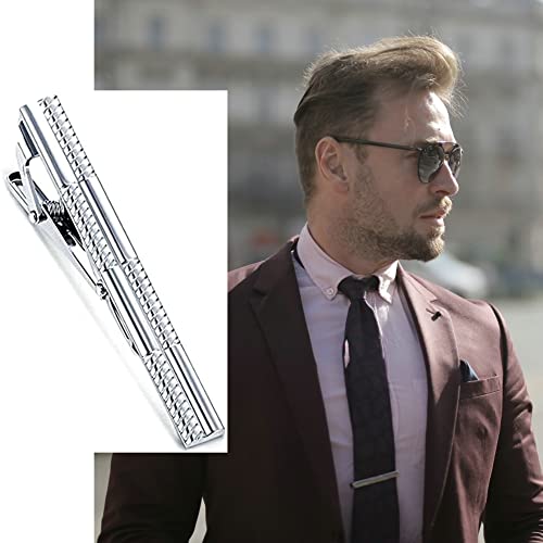 MOZETO Tie Clip 4-pcs Silver Tie Bar Set for Regular Ties Business Style Tie Clips for Men
