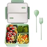 Brotdose,Bento Box mit unterteilung fächern, Brotzeitbox Erwachsene/Kinder, Lunchbox Nachhaltig Auslaufsicher, Brotdose mit Besteck Kindergarten, Salatbox to go für Schule/Arbeit/Picknick Reisen(Grün)