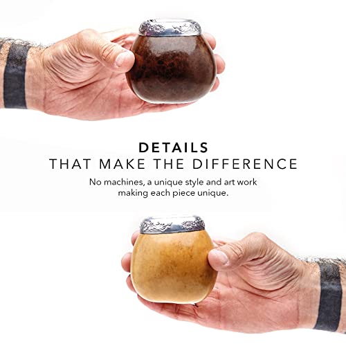 Image of BALIBETOV Yerba Mate Gourd Set - Original Natural Handmade Yerba Mate Cup from Argentina, Includes Mate Tea Cup, Bombilla (Mate Straw) and Cleaning Brush, Traditional Mate Cup Gift Set