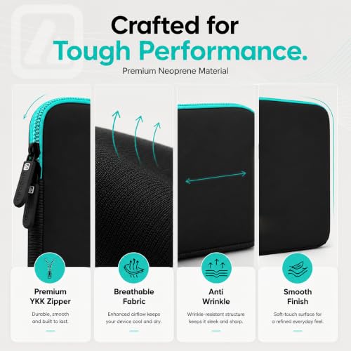 Image of AirCase 4-Layer Neoprene Laptop Sleeve for 13.5-14.1 Inch Laptops | Slim Wrinkle-Free Case | Water-Resistant, Shockproof, Scratch-Proof | TSA Friendly | YKK Zipper | Black-Green
