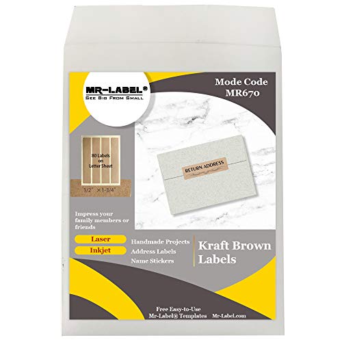 Mr-Label 1/2”×1-3/4” Printable Natural Kraft Brown Label Sticker - for Mason Jars | Crafts | Candles | Candy | Party Favor | Gift Label - for Inkjet/Laser Printer (10 sheets/800 Labels)