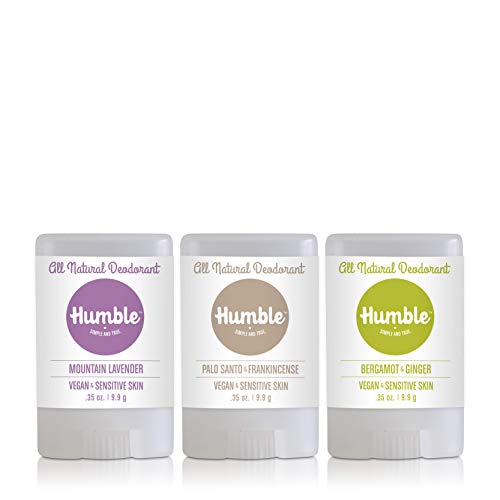 Humble Brands All Natural Aluminum Free Deodorant Stick for Women and Men Sensitive Skin Trio (Mountain Lavender, Palo Santo & Frankincens, and Bergamot & Ginger) - Travel Size Pack of 3