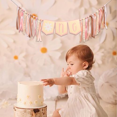 GIOGUK Banner Daisy One High Chair - Decoração de festa de 1º aniversário com tema margarida, suprim