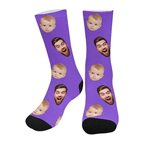 MyPhotoPrint Custom Socks with Cat Dog Face Photo Two Face Kid and Dad for Dad Mom Printed Pet Pictures on Socks for Birthday Christmas Thanksgiving Wedding Cover