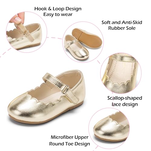 Image of PHIRAMIN Toddler Flower Girl Glitter Dress Shoes Little Girl Ballet Flats Bow Wedding Party