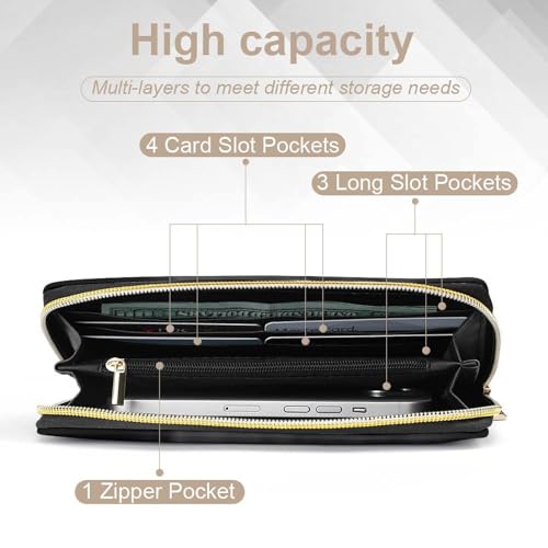 Black And White Cow Print Long Wallet for Women Men PU Leather Card Holder Organizer with Zipper Coin Pocket & Cash Slots4