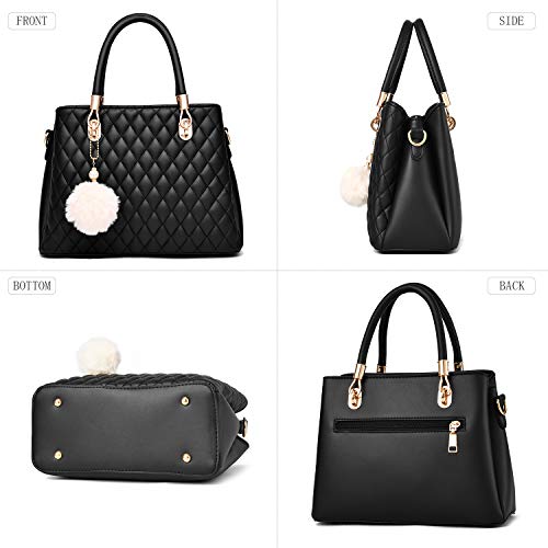 Image of I IHAYNER Womens Leather Handbags Purses Top-handle Totes Satchel Shoulder Bag for Ladies with Pompon