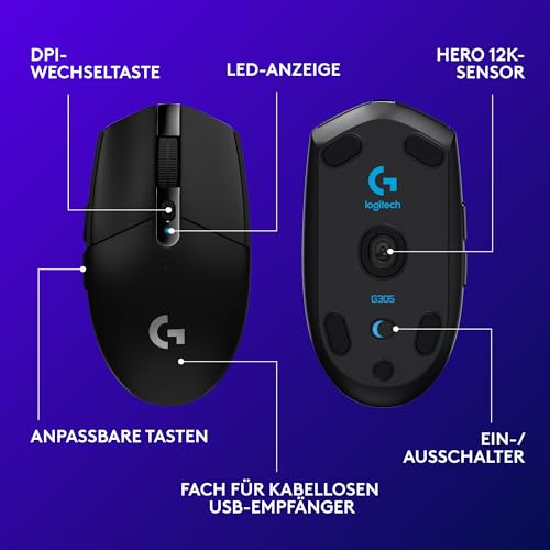 Logitech G G305 LIGHTSPEED kabellose Gaming-Maus mit HERO 12K DPI Sensor – Ansicht 6