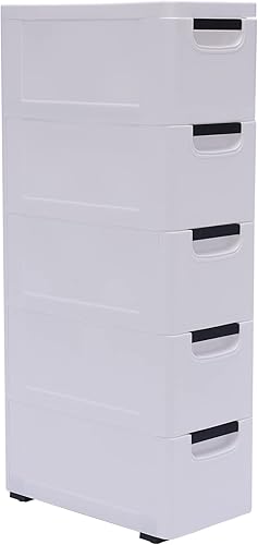 Eapmic Cajones de plástico, armario de almacenamiento con 5 cajones, cajones de armario altos de pie, muebles de noche y mesa auxiliar para oficina,