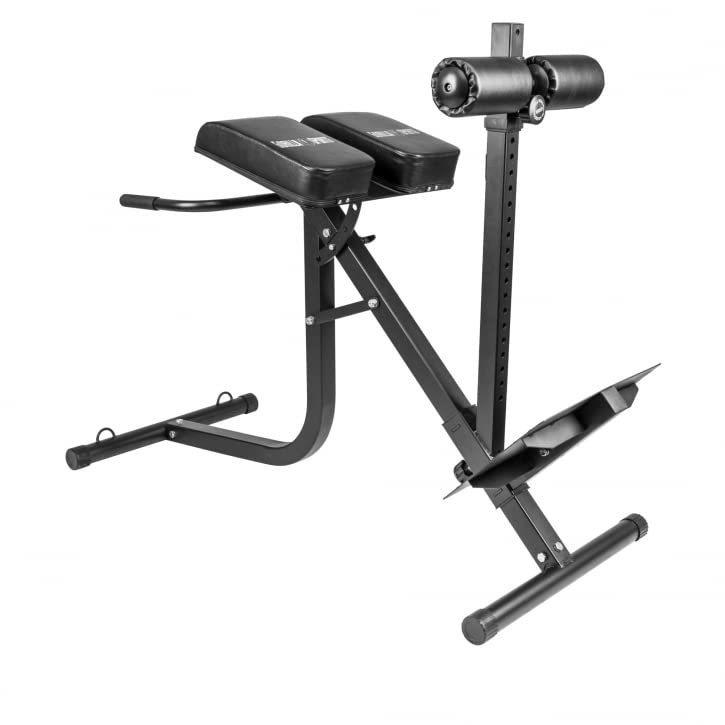 GORILLA SPORTS® Panca per Schiena e Addominali - con Fissaggio delle Gambe, Altezza Regolabile, Multifunzione, Inclinazione, Carico Massimo 200kg, Nero - Sedia Romana per Allenamento, Iperestensioni