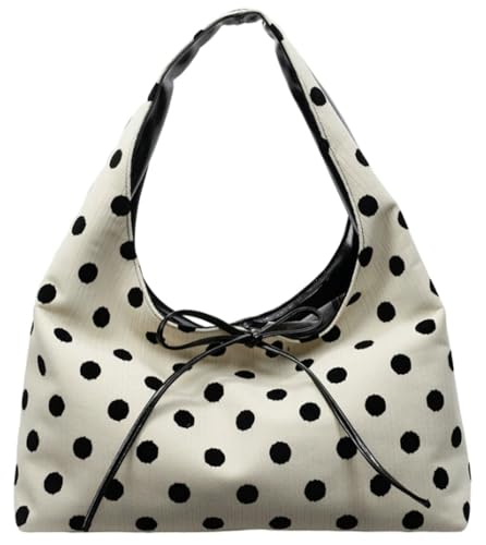 Polka Dot Tote Bag for Women Soft Top-Handle Handbag for College Work Bow Shoulder Bag Large Capacity Underarm Purse