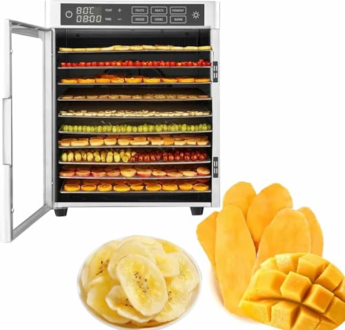 SRFTT Secadora Comercial de Alimentos de Gran tamaño, 800 W, Totalmente de Acero Inoxidable, Temperatura máxima de 85 °C (185 °F), para Carne, Fruta, Vacuno, piensos y alimentación Animal, eléctrica.