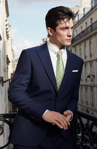 Image of Enlision Ties for Men Plaid Stripe Tie Handkerchief Woven Classic Formal Necktie Pocket Square Clip Set