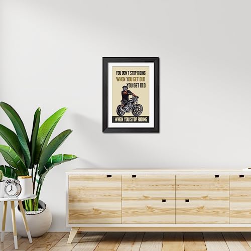 Image of TenorArts Motorcycle Riding Poster Frame Bikers Bullet Rider Motivational Quotes Laminated Photo Framed Painting with Matt Finish Frames (9inches x 12inches) (Get Old)