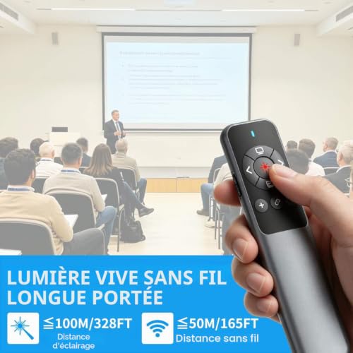 VOVIGGOL Télécommande sans fil rechargeable Powerpoint pour ordinateur portable, USB type C 2 en 1 PPT Presentation Télécommande Clicker Presenter Pointeur pour présentations Windows Mac Linux – vue 5