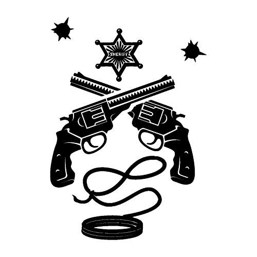 Wall Decals Sticker-Cowboy Western Guns-Vinyl Sticker-Revolver Sheriff Star-Room Decor Stickers-Custom Color-Removable-bS004x187k-11x16 in