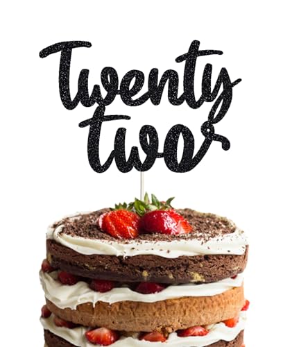 veegood 22nd Birthday Cake Topper, Black, 7.3 Inches, 1 Count, Elegant Celebratory, Non-Edible, Cardstock, Birthday Occasion