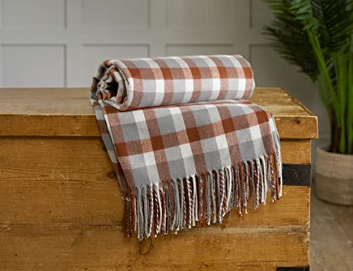 Deyongs Soft Acrylic Feels Like Cashmere Rust Check Fringed Throw Check Design 140cm x 185cm
