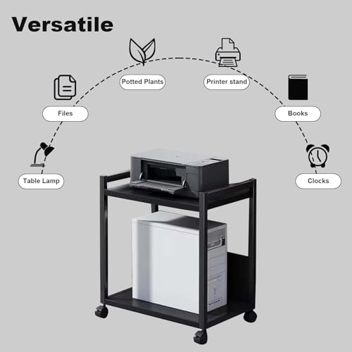 Soporte para torre de PC de 2 niveles, ajustable, con ruedas bloqueables, estructura metálica para almacenamiento bajo escritorio, ideal para gaming miniatura 7