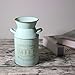 Fauevav Galvanized Milk Can Antique Retro Vase Metal Planter Rustic Vintage Primitive Flower Holder Farmhouse Country Plant for Home Office Decor, 7.6” Blue-Green