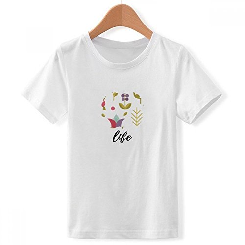 T-Shirt Blanc Ras du Cou Garçon au Motif Fleur Multicolore