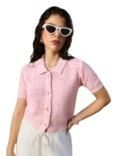T-shirt en tricot ouvert rose idéal pour les sorties en terrasse en été