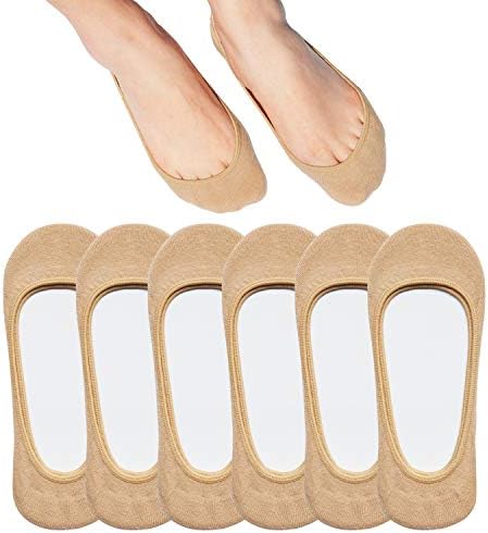 SIXDAYSOX Womens Socks No Show 6 Pairs size 9-11 Anti Slip Ultra Low Cut Hidden Cotten Socks for Flats (Nude)
